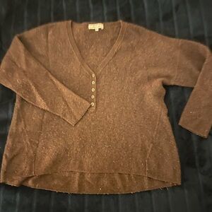 Madewell Chocolate V-Neck Buttoned Sweater